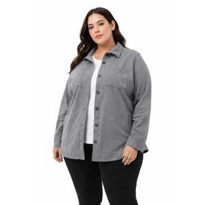 Torrid Gray Fleece Lined Shirt Jacket Womens Size 3 Button Front Shacket
